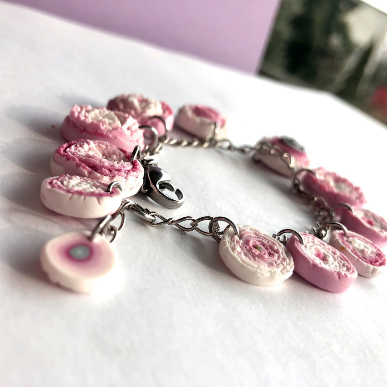 Pink polymer clay bracelet