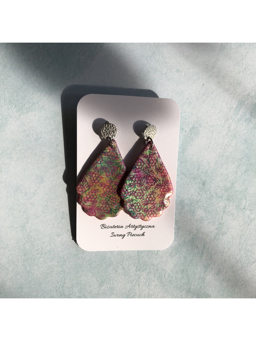 Colorful earrings with a floral print