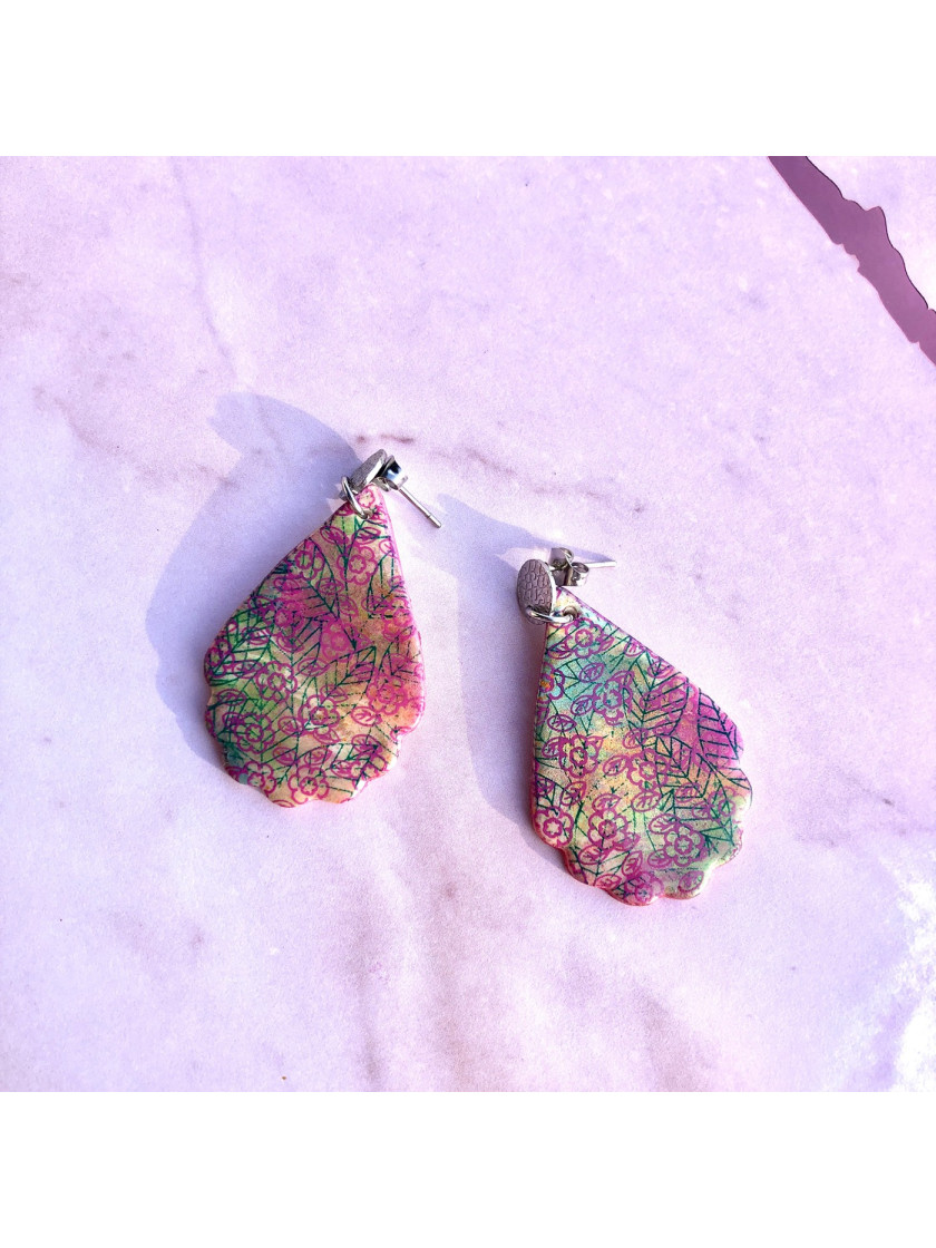 Colorful earrings with a floral print