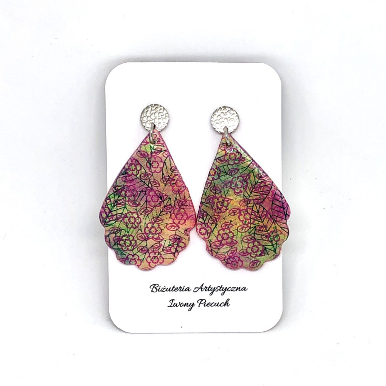 Colorful earrings with a floral print