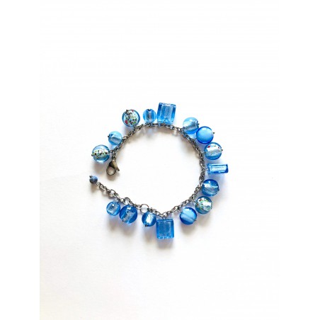 Bracelet with glass bead, stainless steel finish.