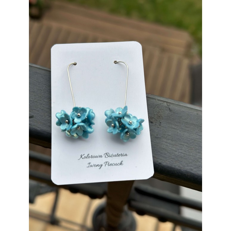 Blue flower long earrings