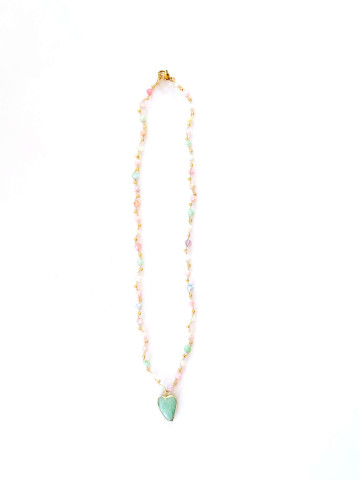 Pastel Crystal Necklace with Amazonite Heart – Handmade Gold Thread Necklace 2
