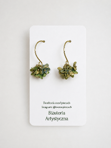 Kolczyki kwiatowe zielono-złote handmade | Biżuteria Artystyczna