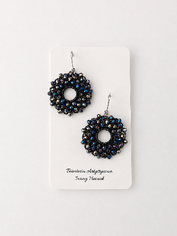 Czarne kolczyki z kryształkami handmade | Biżuteria artystyczna