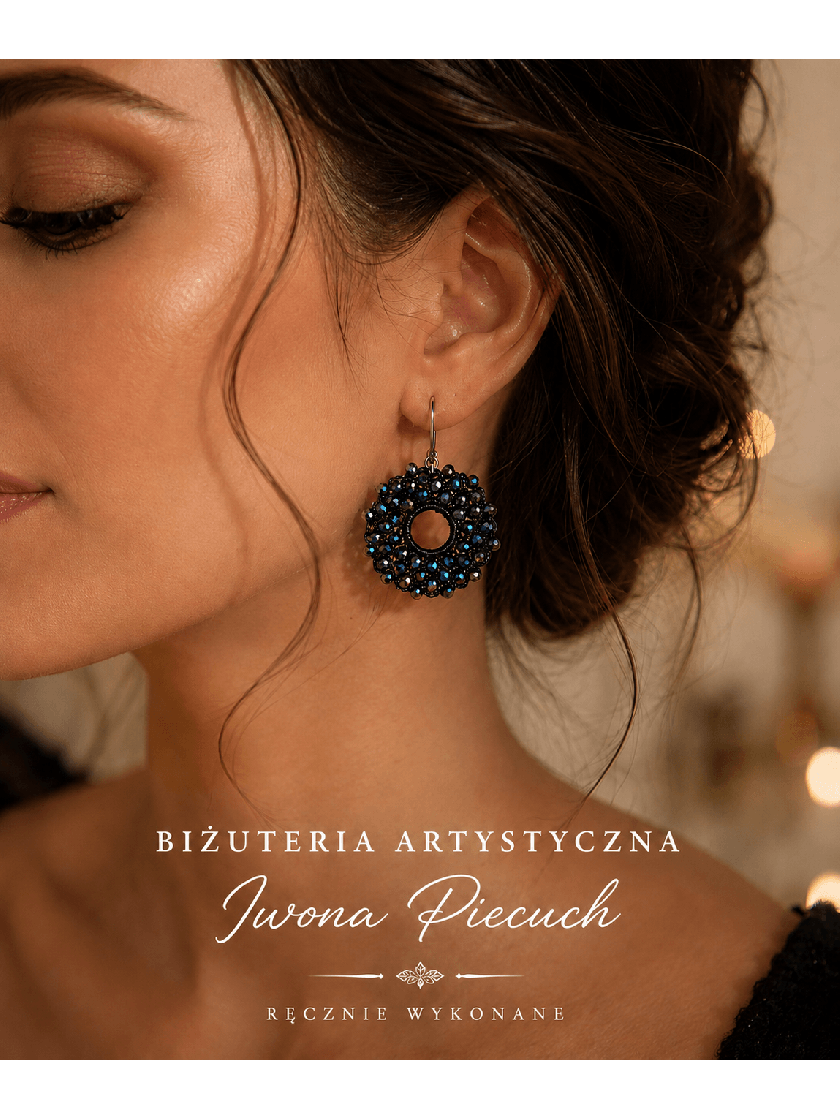 Czarne kolczyki z kryształkami handmade | Biżuteria artystyczna
