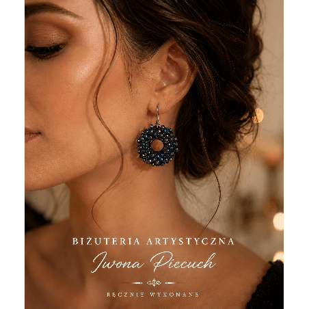 Czarne kolczyki z kryształkami handmade | Biżuteria artystyczna