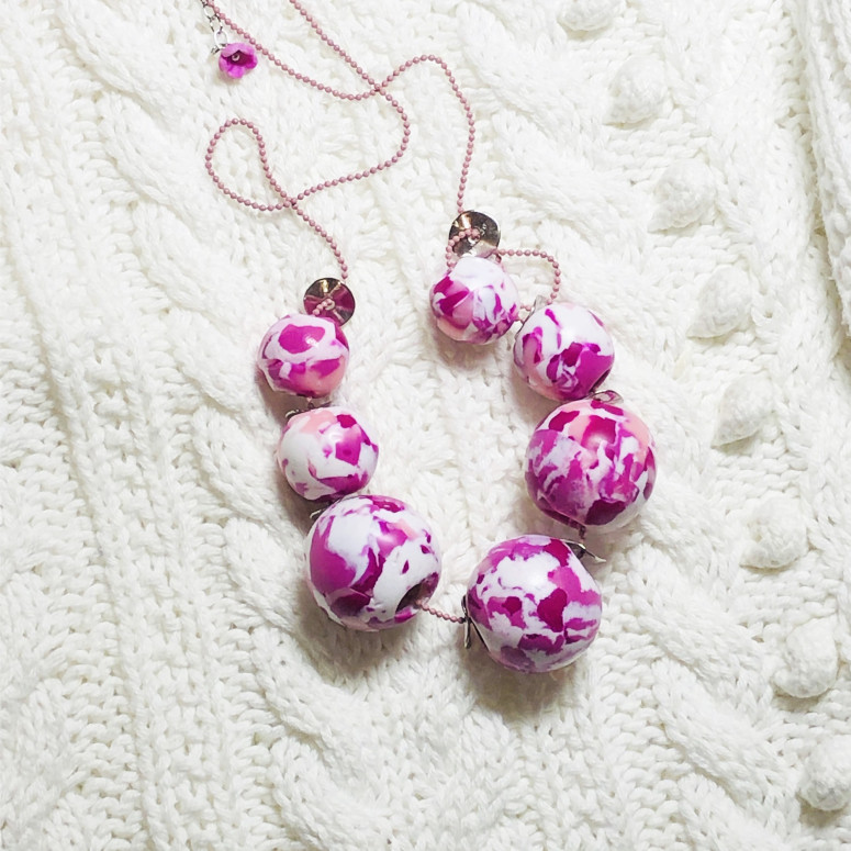 Pink polymer clay necklace