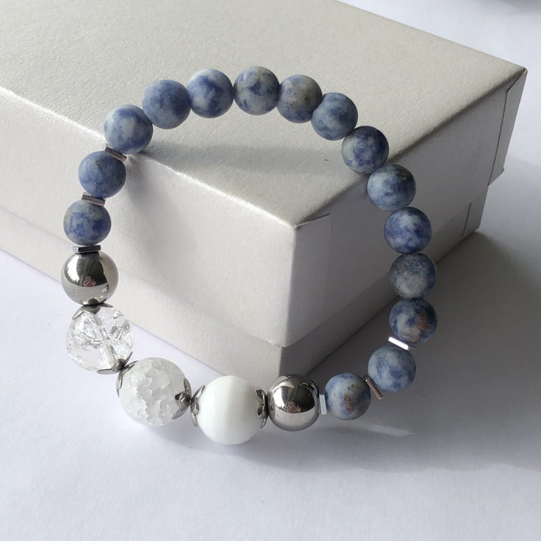 Matte sodalite with crystal and jade bracelet